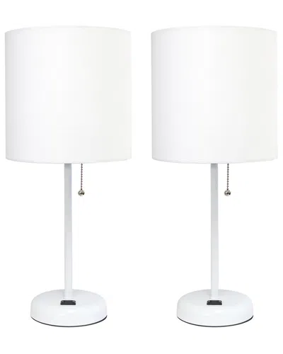 Lalia Home Laila Home White Stick Lamp With Usb Charging Port And Fabric Shade 2pk Set