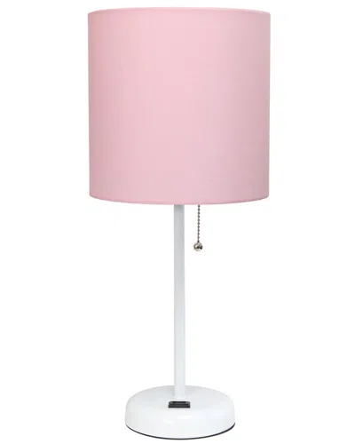 Lalia Home Laila Home White Stick Lamp With Charging Outlet And Fabric Shade