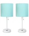 Lalia Home Laila Home White Stick Lamp With Usb Charging Port And Fabric Shade 2pk Set In White