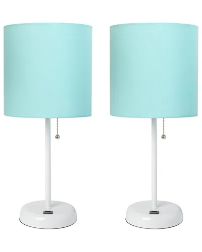 LALIA HOME LALIA HOME WHITE STICK LAMP WITH USB CHARGING PORT AND FABRIC SHADE 2PK SET