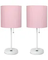 Lalia Home Laila Home White Stick Lamp With Usb Charging Port And Fabric Shade 2pk Set In White