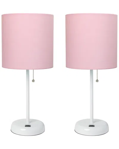 Lalia Home Laila Home White Stick Lamp With Usb Charging Port And Fabric Shade 2pk Set