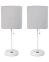 Lalia Home Laila Home White Stick Lamp With Usb Charging Port And Fabric Shade 2pk Set In White