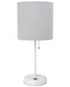 Lalia Home Laila Home White Stick Lamp With Usb Charging Port And Fabric Shade In White
