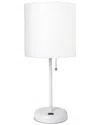 Lalia Home Laila Home White Stick Lamp With Usb Charging Port And Fabric Shade In White
