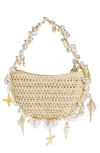 L'ALINGI L’ALINGI CLUSTER SHELL IMITATION PEARL RAFFIA SHOULDER BAG