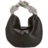 L'alingi Crystal Handle Satin Hobo Bag In Black