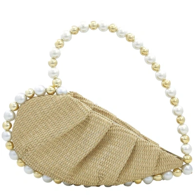 L'alingi Ladies Raffia Heart Jumbo Pearl Handle Clutch Bag