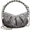 L'alingi Micro Eternity Glitter Satin Crystal Top Handle Bag In Black