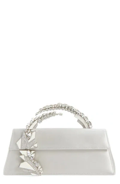 L'alingi Oasis Crystal Handle Satin Clutch In Silver