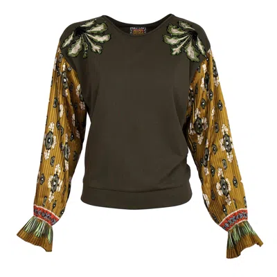 Lalipop Design Women's Abstract Flower Print Sleeves&embroidery Details Sweatshirt In Yellow