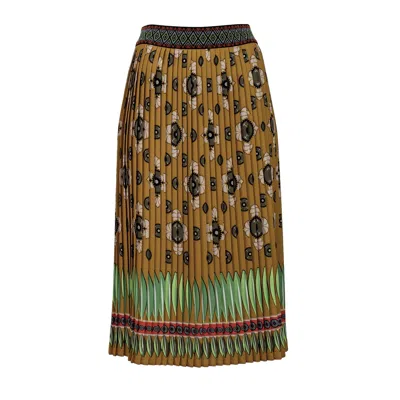 Lalipop Design Women's Abstract Khaki Flower Print Pleated Midi Skirt In Yellow