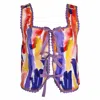 LALIPOP DESIGN WOMEN'S ABSTRACT PRINT LINEN CROP TOP WITH HAND-EMBROIDERED DETAIL