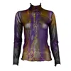 Lalipop Design Women's Abstract Printed Semi-sheer Tulle Top