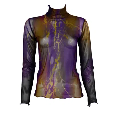Lalipop Design Women's Abstract Printed Semi-sheer Tulle Top