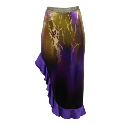 Lalipop Design Women's Abstract Printed Velvet Side Slit Skirt In Purple