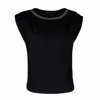 Lalipop Design Women's Adjustable Gold&silver Chain Embellished  Cap-sleeve Black T-shirt In Black