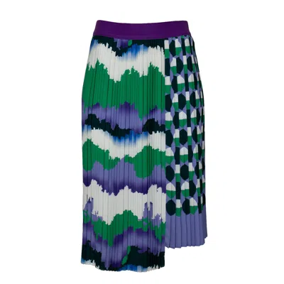 Lalipop Design Women's Asymmetric Midi Pleated Skirt With Wavey & Polka Dot Print In White