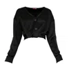 Lalipop Design Women's Black Cropped Shirt With Draped Front Detail In Black