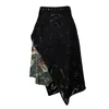 Lalipop Design Women's Black / Green Asymmetric Burnout & Floral Appliqué Midi Skirt In Multi