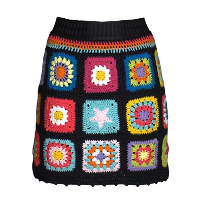 Lalipop Design Women's Black Handmade Crochet Patched Mini Skirt