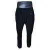 Lalipop Design Women's Black Harem Pants With Colored Buttonholes & Vegan Leather Waistline In Black