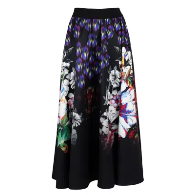 Lalipop Design Women's Black Multicolor Floral Print Recycled Polyester Circle Skirt