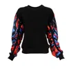 LALIPOP DESIGN WOMEN'S BLACK SWEATSHIRT WITH DIGITAL PRINT SATIN PUFF SLEEVES