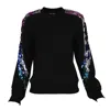 Lalipop Design Women's Black Sweatshirt With Double-sided Multicolor Sequined Sleeves In Black