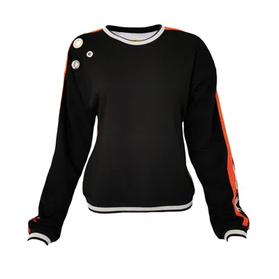 Lalipop Design Women's Black Sweatshirt With Eyelet Details & Camo Digital Print