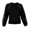 Lalipop Design Women's Black Sweatshirt With Guipure Lace Raglan Sleeves In Black