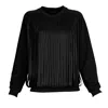 Lalipop Design Women's Black Sweatshirt With Laser-cut Vegan Leather Fringes In Black