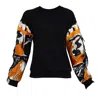 Lalipop Design Women's Black Sweatshirt With Printed Sleeves & Suede Fringe Details In Black