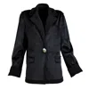 Lalipop Design Women's Black Velvet Single-breasted Blazer With Statement Button In Black