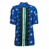 Lalipop Design Women's Blue Abstract Print Viscose Short Sleeves Shirt & White Crop Top Set In Blue