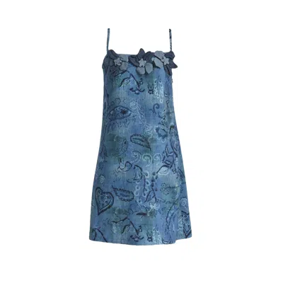Lalipop Design Women's Blue Floral Appliqué Mini Dress