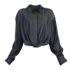 Lalipop Design Women's Blue Relaxed Shirt With Draped Front Hem In Blue