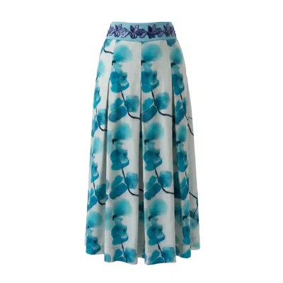 Lalipop Design Women's Blue Stylized Floral Embellished Midi Skirt