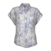 Lalipop Design Women's Blue / White Drop-shoulder Palm Leaf Printed Button-down Shirt In Blue/white
