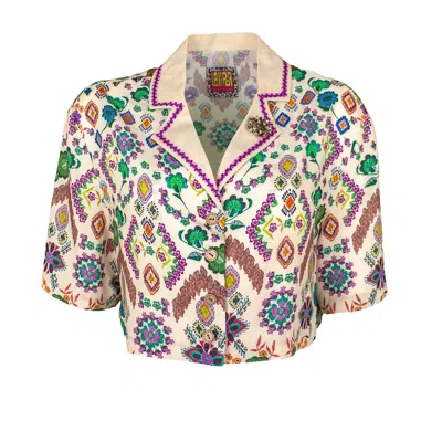 Lalipop Design Women's Boho Style Viscose Crop Shirt In Multi
