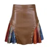 Lalipop Design Women's Brown Mini Skirt With Pleated Digital Print Inserts And Vegan Leather Panels In Brown