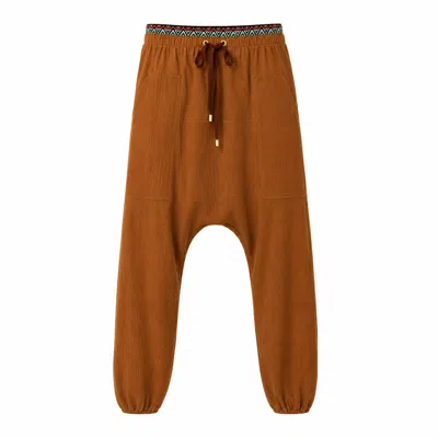 Lalipop Design Women's Brown Muslin Drop-crotch Jogger Pants
