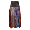 Lalipop Design Women's Brown Pleated Midi Skirt With Wood-textured Suede Feel Vegan Leather Waist In Multi