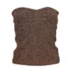 LALIPOP DESIGN WOMEN'S BROWN STRAPLESS FITTED SHINY BRONZE KNITTED TOP