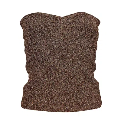 Lalipop Design Women's Brown Strapless Fitted Shiny Bronze Knitted Top