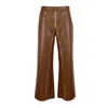Lalipop Design Women's Brown Wide-leg Vegan Leather Pants With Front Zipper Detail In Brown