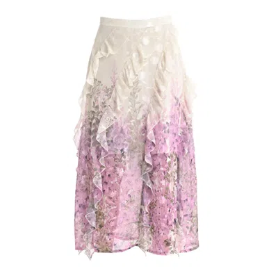 Lalipop Design Women's Cascading Ruffled Midi Skirt In White