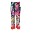 Lalipop Design Women's Colorful Abstract Floral-print Wide-leg Pants With Pleated Cuffs In Orange/red