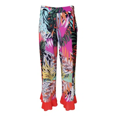 Lalipop Design Women's Colorful Abstract Floral-print Wide-leg Pants With Pleated Cuffs In Orange/red