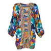 LALIPOP DESIGN WOMEN'S COLORFUL FLOWER PRINT MIDI KIMONO WITH EMBROIDERY BORDERS